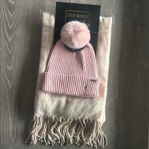 Steve Madden Blush Pink Beanie and Scarf Set